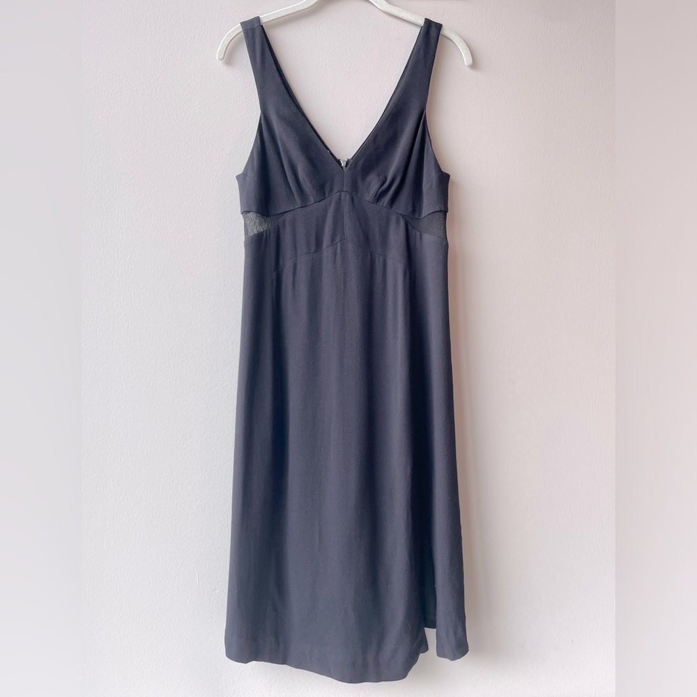 Rebecca Taylor Mesh Panel V Neck Dress, Black, Size 6
